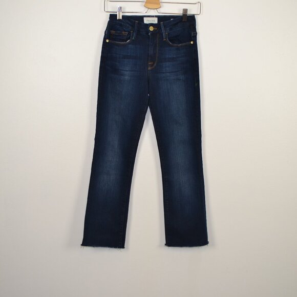 Frame Le Mini Boot Raw Hem Womens 25 Stretch 5 Pocket Straight Leg Blue Jeans - Picture 1 of 9